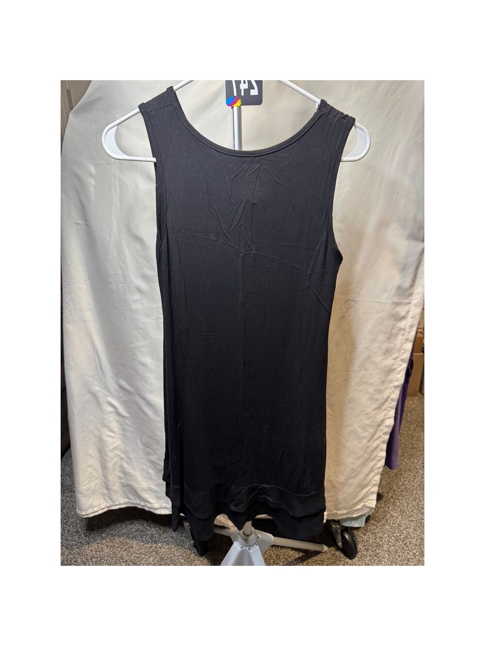 247 Thyme & Honey Small Black Sleeveless Tiered Ruffle Hem Mini Dress Scoop Neck